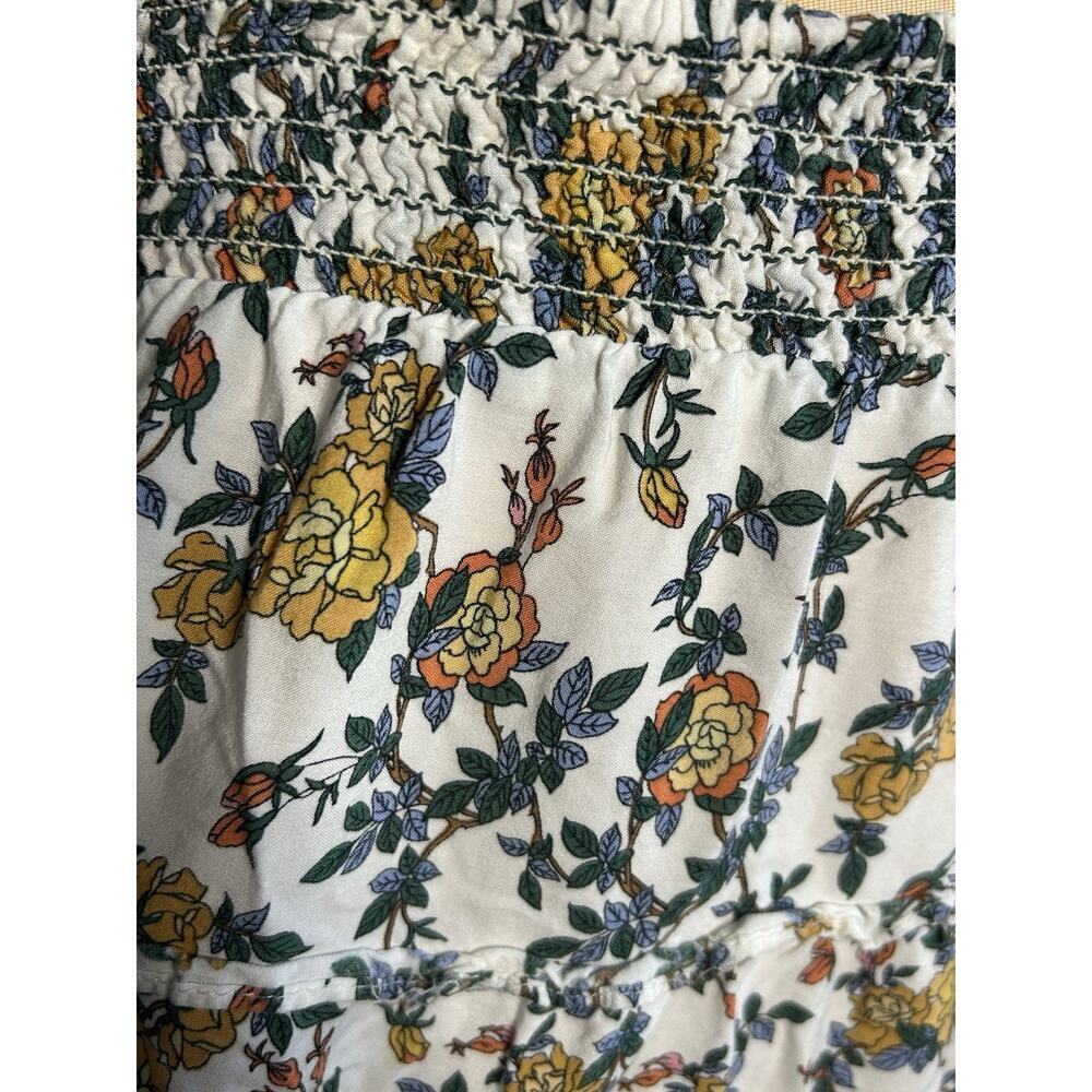 Max Studio Buttery Yellow Floral Tiered Skirt Smocked Waist Boho Coquette Size M - Picture 3 of 8